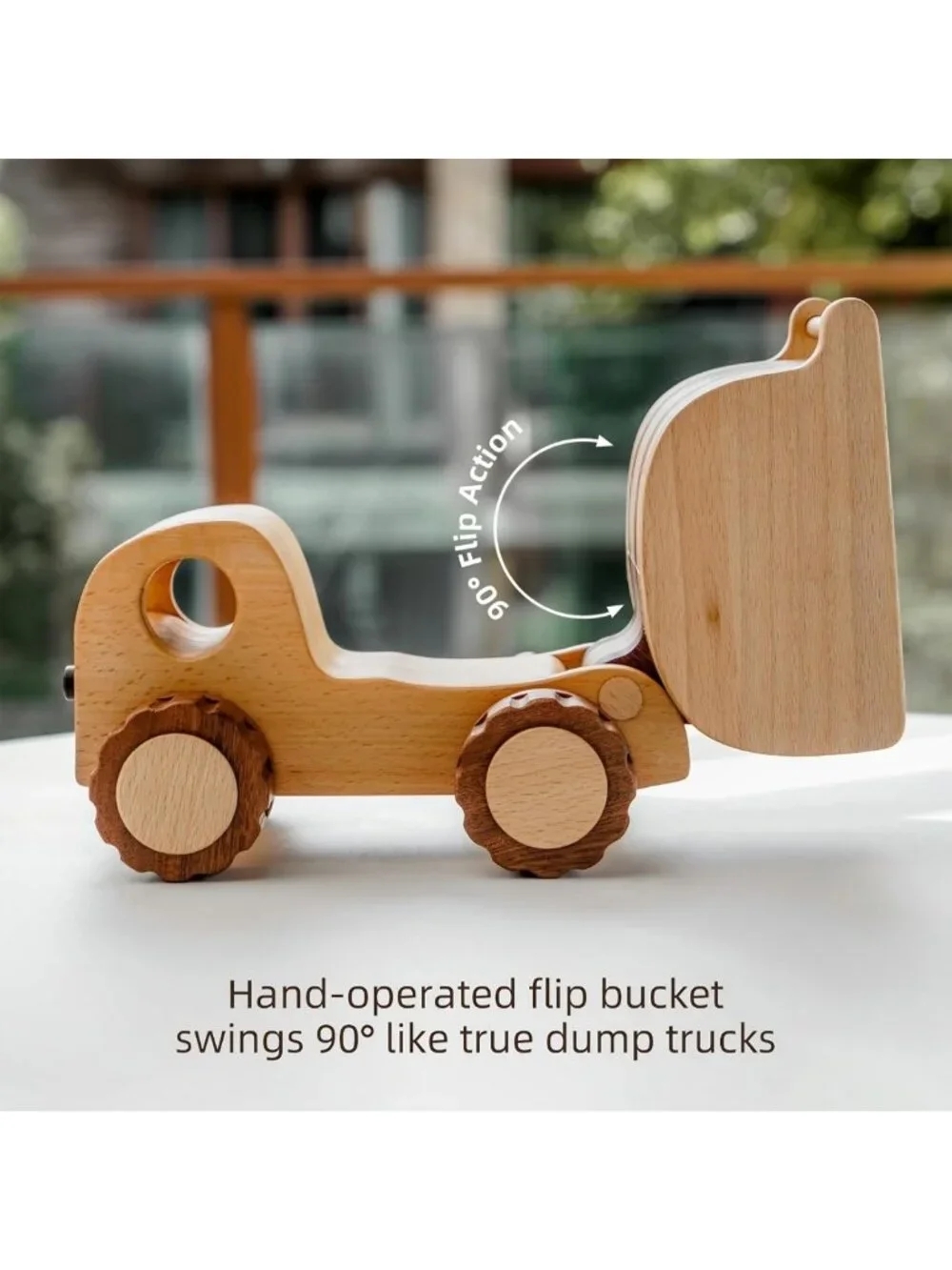 Wooden Dump Truck Toy for Toddlers | Montessori Construction Vehicle | 90° - Picture 4 of 9